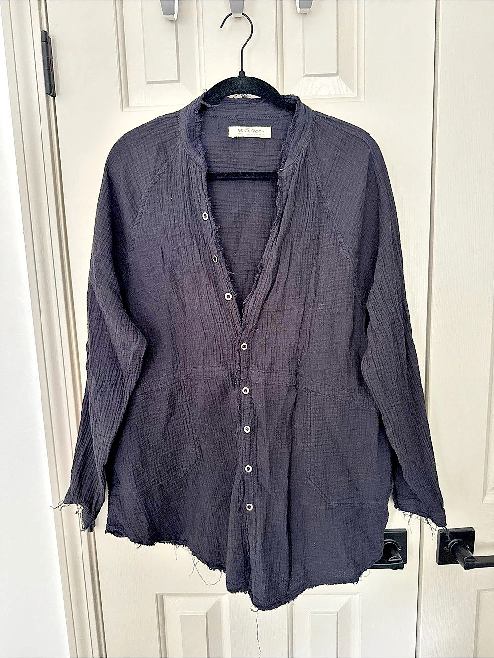 Free People Cotton Gauze Button Front Shirt in Black